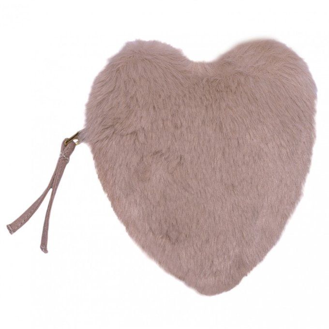 Mini trousse cœur fausse fourrure Poule House beige