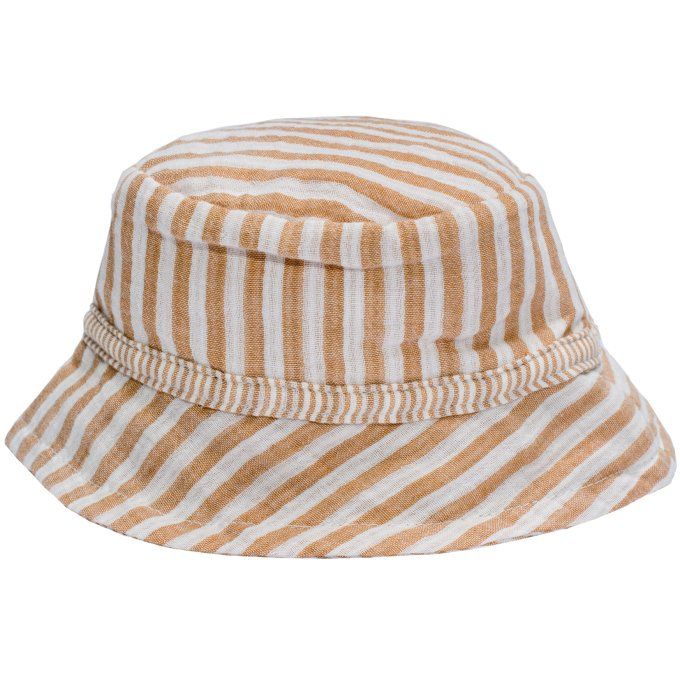 Chapeau bob bébé gaze de coton bio BB&CO rayé caramel