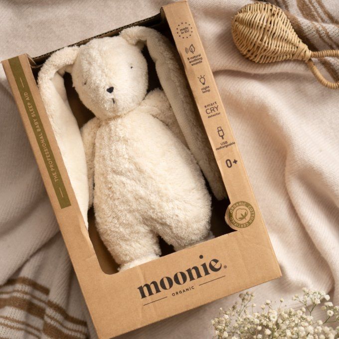 Peluche Lapin Nature Moonie sons & lumières blanc