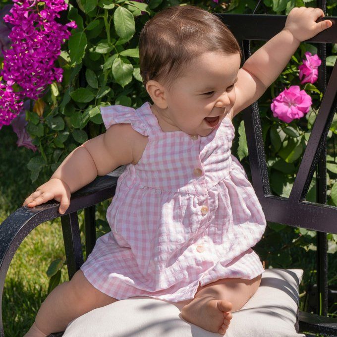 Robe volantée bébé fille à bretelles BB&CO vichy rose